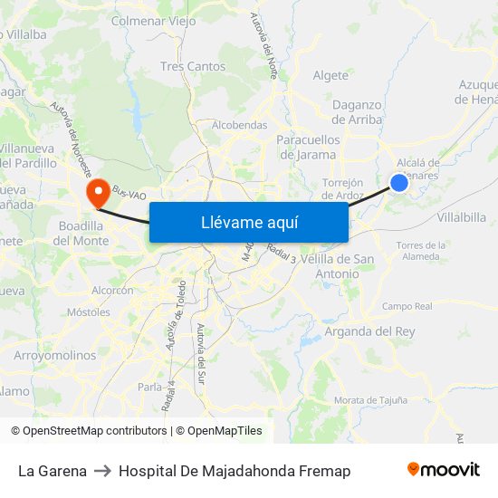 La Garena to Hospital De Majadahonda Fremap map