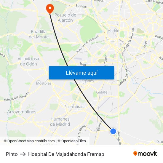 Pinto to Hospital De Majadahonda Fremap map