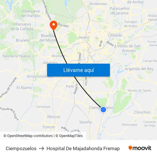 Ciempozuelos to Hospital De Majadahonda Fremap map