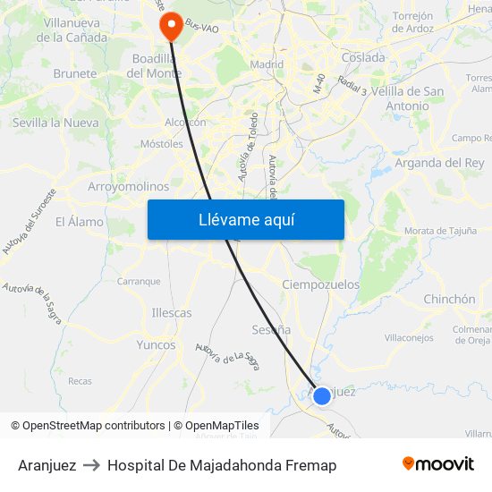 Aranjuez to Hospital De Majadahonda Fremap map