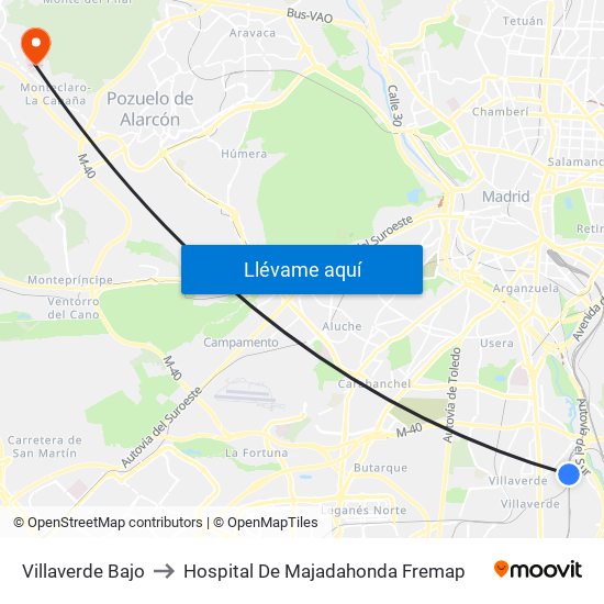 Villaverde Bajo to Hospital De Majadahonda Fremap map