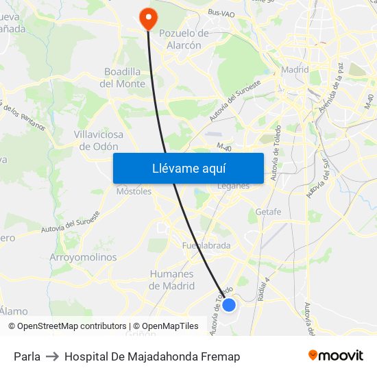 Parla to Hospital De Majadahonda Fremap map