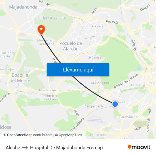 Aluche to Hospital De Majadahonda Fremap map