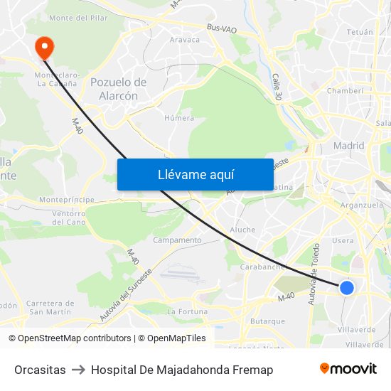 Orcasitas to Hospital De Majadahonda Fremap map