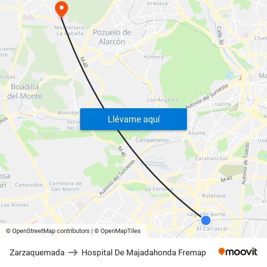 Zarzaquemada to Hospital De Majadahonda Fremap map