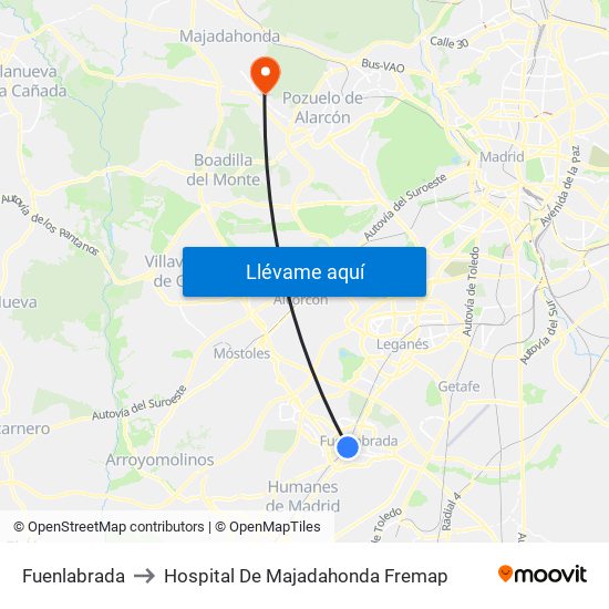 Fuenlabrada to Hospital De Majadahonda Fremap map