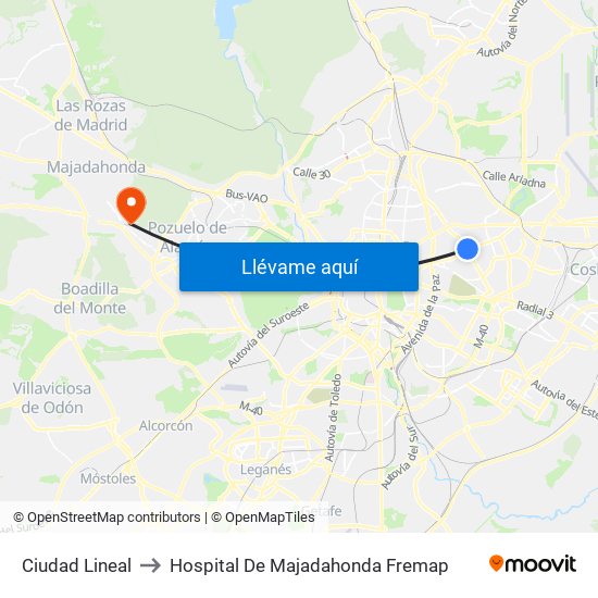 Ciudad Lineal to Hospital De Majadahonda Fremap map