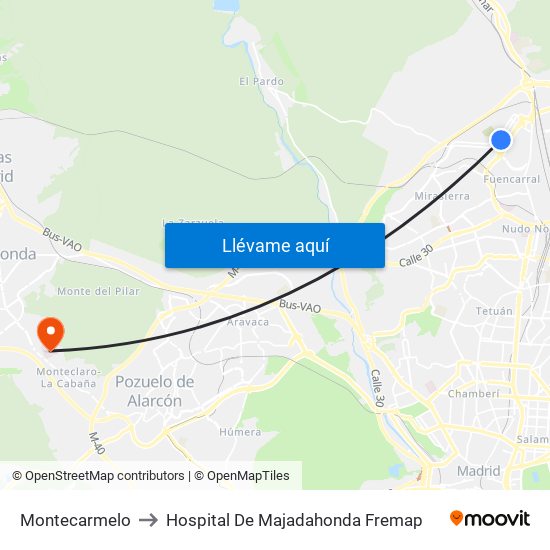 Montecarmelo to Hospital De Majadahonda Fremap map