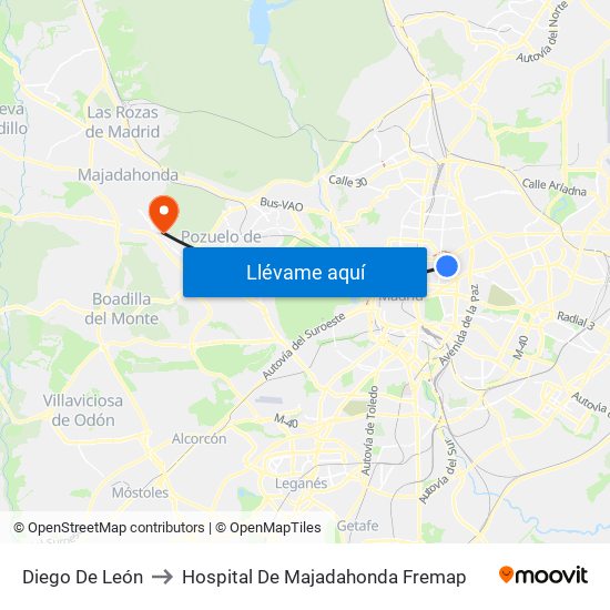 Diego De León to Hospital De Majadahonda Fremap map