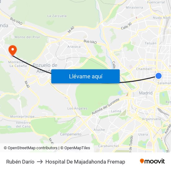 Rubén Darío to Hospital De Majadahonda Fremap map