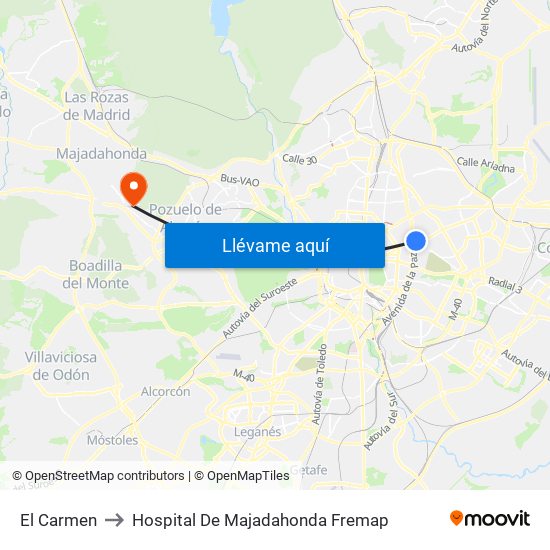 El Carmen to Hospital De Majadahonda Fremap map