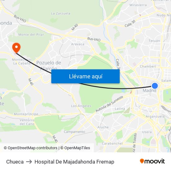 Chueca to Hospital De Majadahonda Fremap map