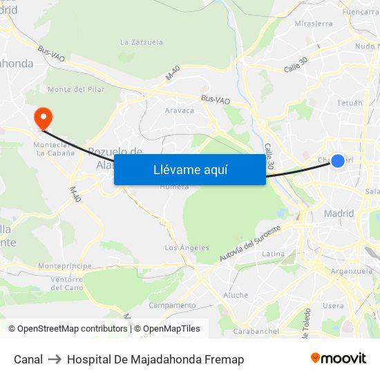 Canal to Hospital De Majadahonda Fremap map