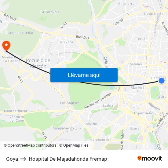 Goya to Hospital De Majadahonda Fremap map