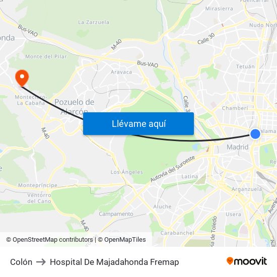 Colón to Hospital De Majadahonda Fremap map