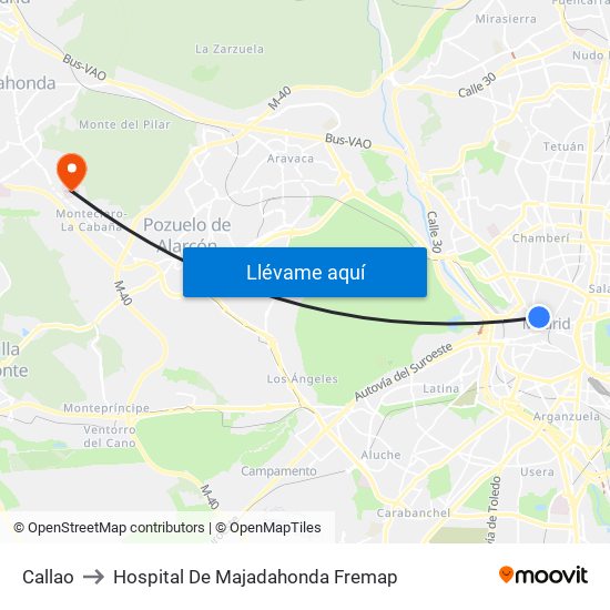 Callao to Hospital De Majadahonda Fremap map
