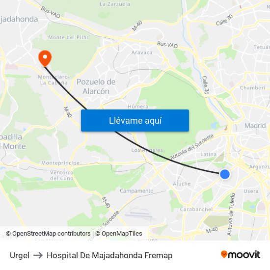 Urgel to Hospital De Majadahonda Fremap map