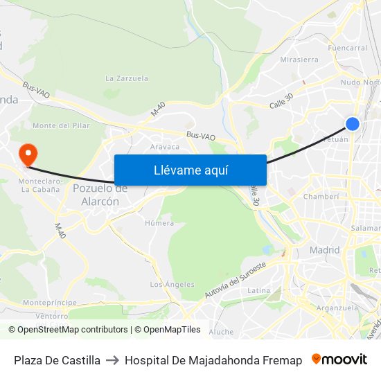 Plaza De Castilla to Hospital De Majadahonda Fremap map