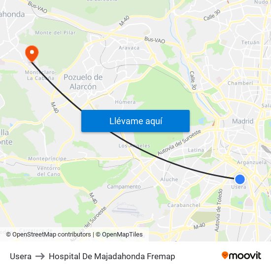 Usera to Hospital De Majadahonda Fremap map