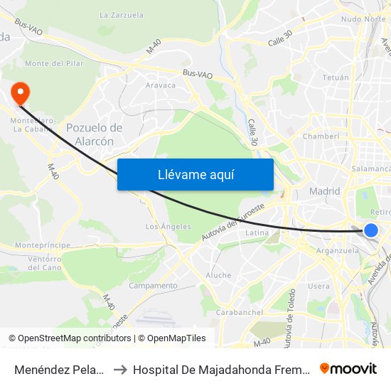 Menéndez Pelayo to Hospital De Majadahonda Fremap map