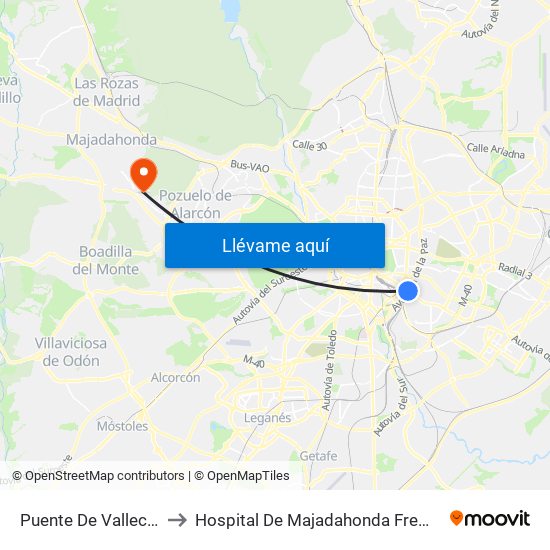 Puente De Vallecas to Hospital De Majadahonda Fremap map