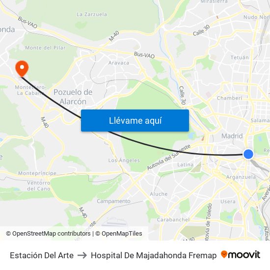 Estación Del Arte to Hospital De Majadahonda Fremap map