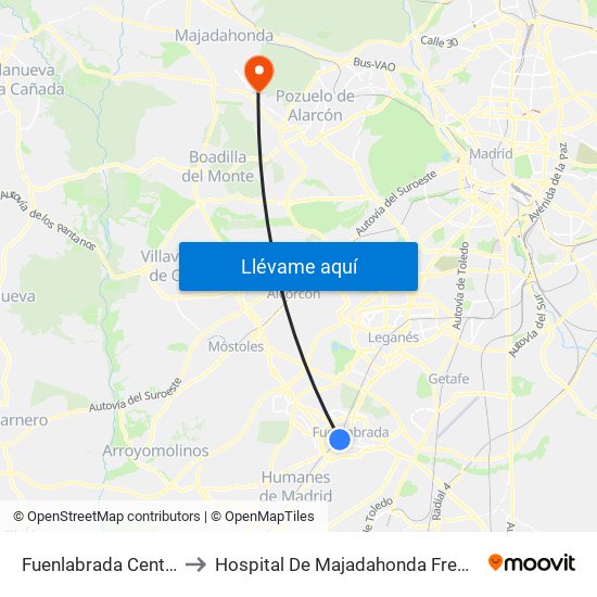 Fuenlabrada Central to Hospital De Majadahonda Fremap map