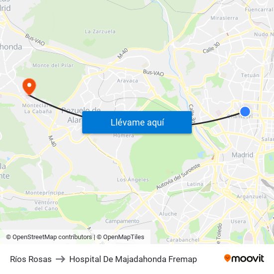 Ríos Rosas to Hospital De Majadahonda Fremap map
