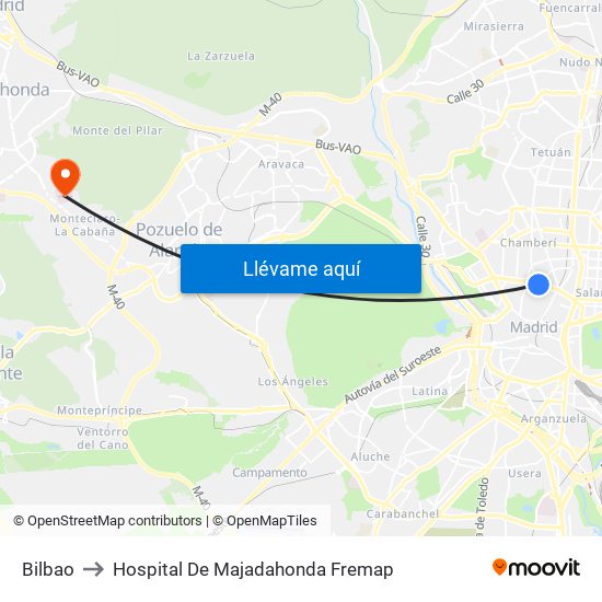 Bilbao to Hospital De Majadahonda Fremap map