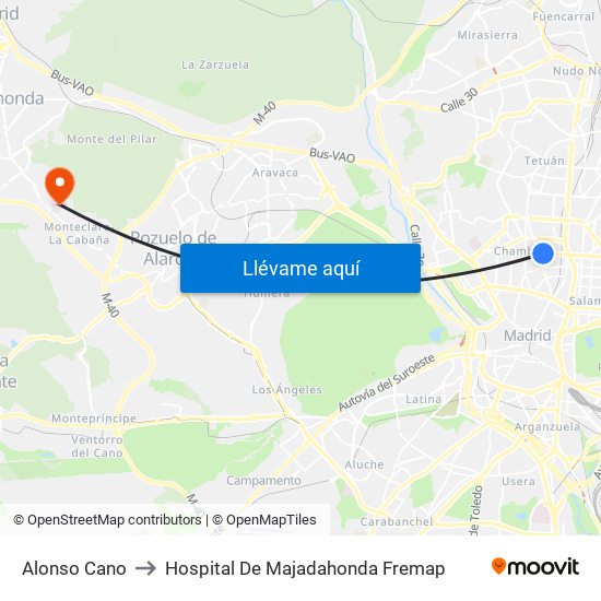 Alonso Cano to Hospital De Majadahonda Fremap map