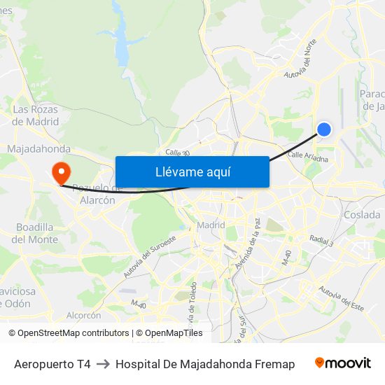 Aeropuerto T4 to Hospital De Majadahonda Fremap map