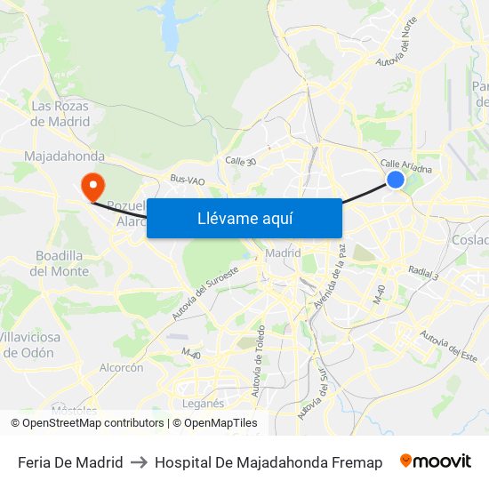 Feria De Madrid to Hospital De Majadahonda Fremap map