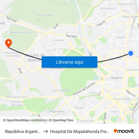 República Argentina to Hospital De Majadahonda Fremap map