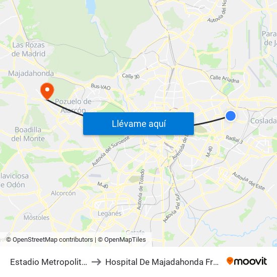Estadio Metropolitano to Hospital De Majadahonda Fremap map