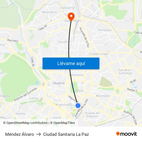 Méndez Álvaro to Ciudad Sanitaria La Paz map