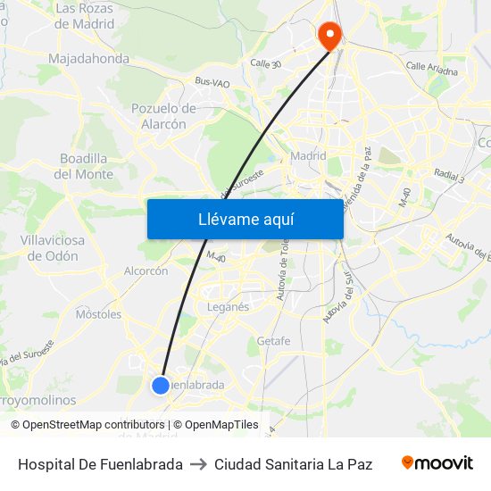 Hospital De Fuenlabrada to Ciudad Sanitaria La Paz map