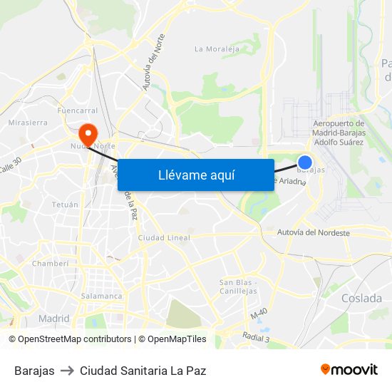 Barajas to Ciudad Sanitaria La Paz map
