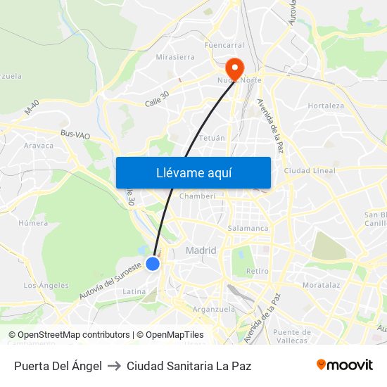 Puerta Del Ángel to Ciudad Sanitaria La Paz map