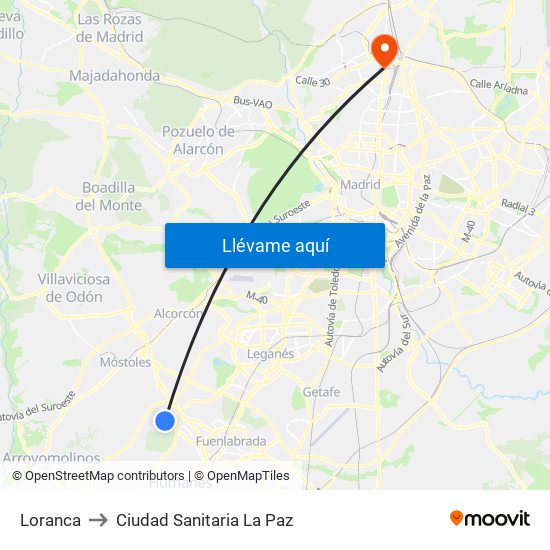 Loranca to Ciudad Sanitaria La Paz map