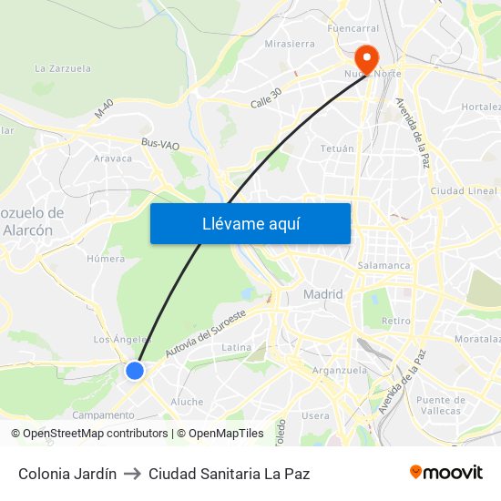 Colonia Jardín to Ciudad Sanitaria La Paz map