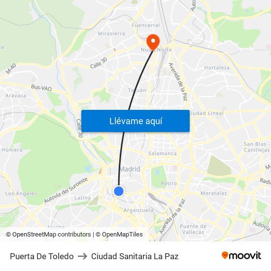 Puerta De Toledo to Ciudad Sanitaria La Paz map