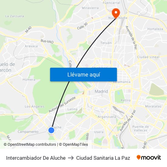 Intercambiador De Aluche to Ciudad Sanitaria La Paz map