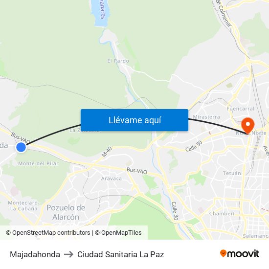 Majadahonda to Ciudad Sanitaria La Paz map
