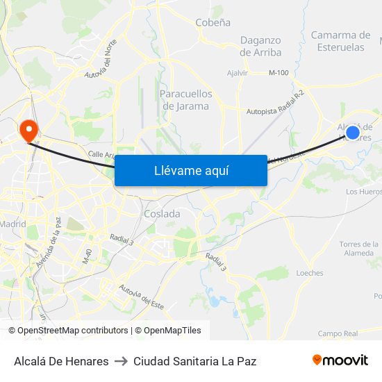 Alcalá De Henares to Ciudad Sanitaria La Paz map