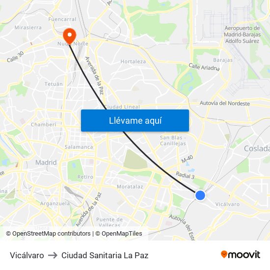 Vicálvaro to Ciudad Sanitaria La Paz map