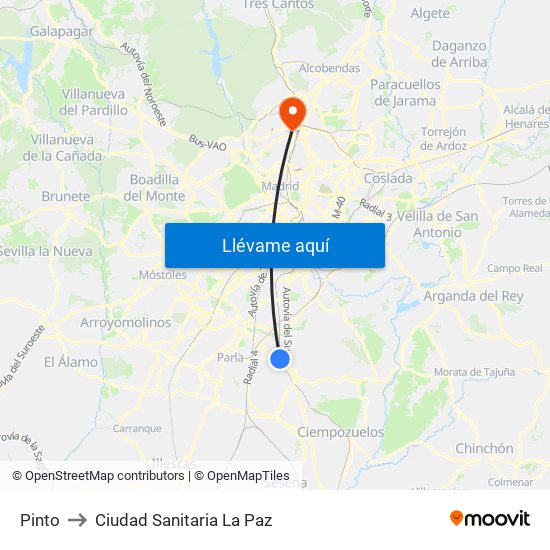 Pinto to Ciudad Sanitaria La Paz map