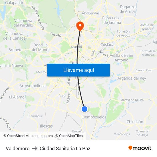 Valdemoro to Ciudad Sanitaria La Paz map