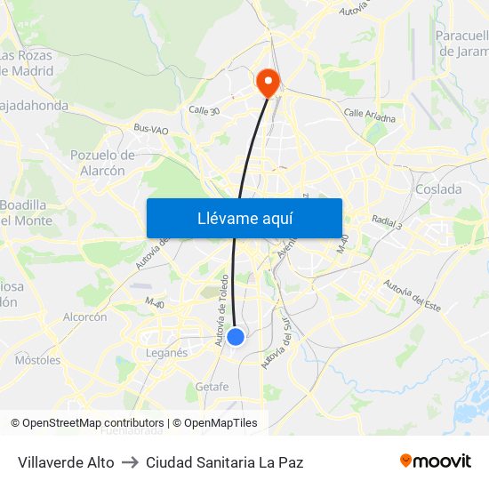 Villaverde Alto to Ciudad Sanitaria La Paz map