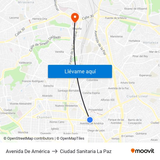 Avenida De América to Ciudad Sanitaria La Paz map