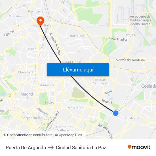 Puerta De Arganda to Ciudad Sanitaria La Paz map